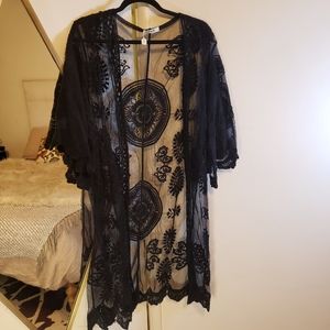 Renjo Sheer Black Lace Kimono